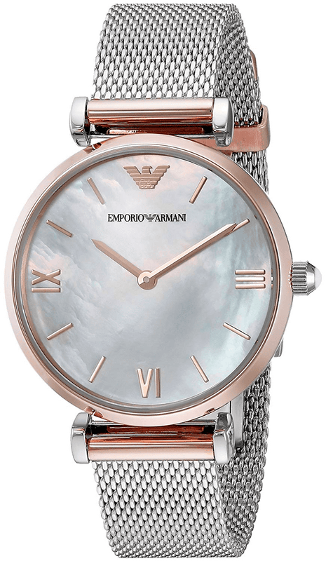 Buy Shop Emporio Armani Retro Mother of Pearl Dial Silver Mesh Bracelet Watch For Women - AR2067 USA Online