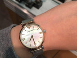 Buy Shop Emporio Armani Gianni T Bar Mother of Pearl Dial Silver Mesh Bracelet Watch For Women - AR2068 USA Online