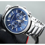 Buy Shop Emporio Armani Renato Chronograph Blue Dial Silver Steel Strap Watch For Men - AR2448 USA Online
