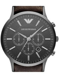 Emporio Armani Sportivo Black Dial Brown Leather Strap Watch For Men - AR2462