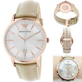 Buy Shop Emporio Armani Classic Quartz Silver Dial Beige Leather Strap Watch For Men - AR2464 USA Online