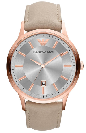 Buy Shop Emporio Armani Classic Quartz Silver Dial Beige Leather Strap Watch For Men - AR2464 USA Online