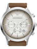 Buy Shop Emporio Armani Classic Chronograph Silver Dial Brown Leather Strap Watch For Men - AR2471 USA Online