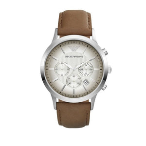 Buy Shop Emporio Armani Classic Chronograph Silver Dial Brown Leather Strap Watch For Men - AR2471 USA Online