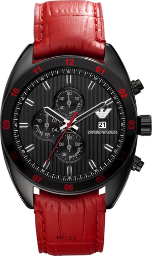 Buy Shop Emporio Armani Sportivo Chronograph Black Dial Red Leather Strap Watch For Men - AR5918 USA Online