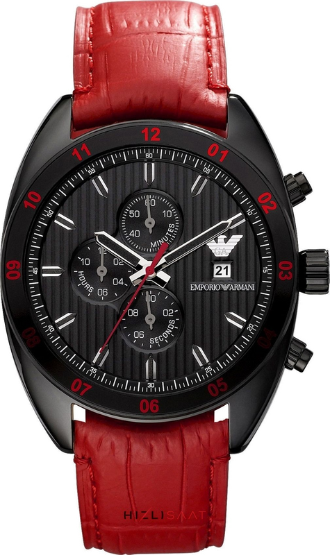Buy Shop Emporio Armani Sportivo Chronograph Black Dial Red Leather Strap Watch For Men - AR5918 USA Online