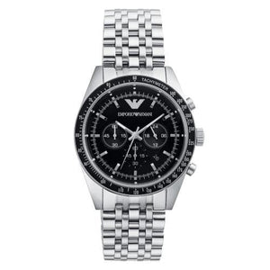 Buy Shop Emporio Armani Tazio Chronograph Black Dial Silver Steel Strap Watch For Men - AR5988 USA Online