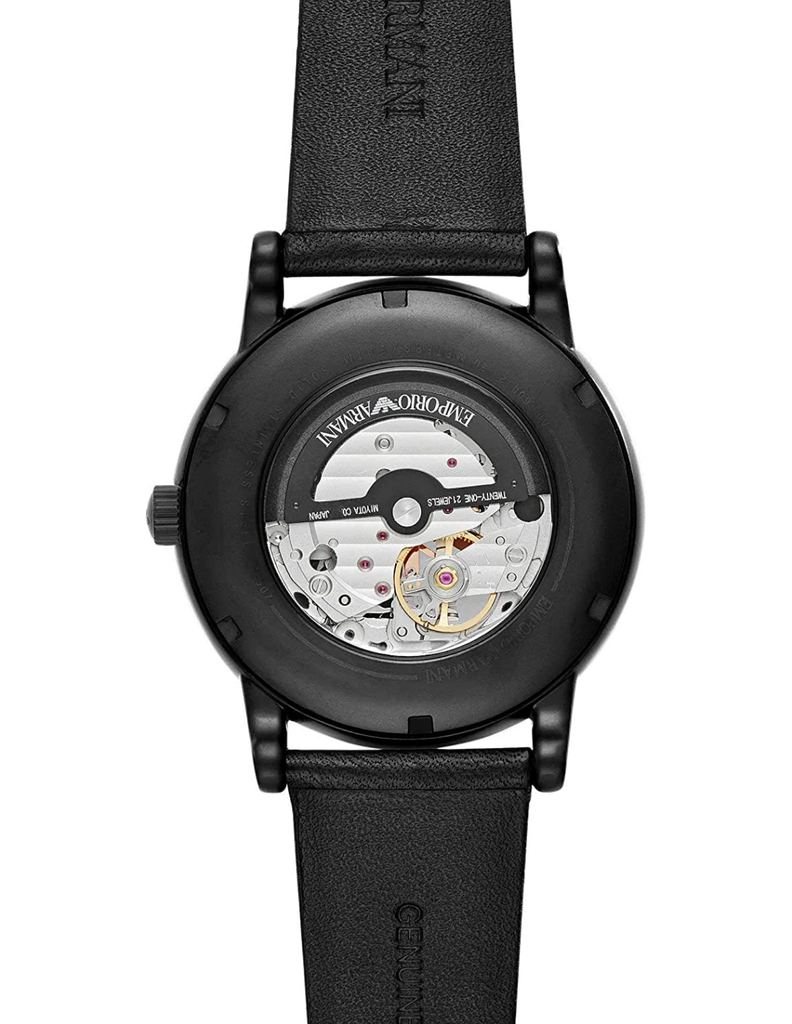 Buy Shop Emporio Armani Meccanico Automatic Skeleton Dial Black Leather Strap Watch For Men - AR60008 USA Online