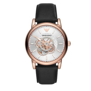 Buy Shop Emporio Armani Luigi Automatic Silver Dial Black Leather Strap Watch For Men - AR60013 USA Online
