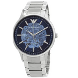 Emporio Armani Renato Automatic Blue Dial Silver Steel Strap Watch For Men - AR60037