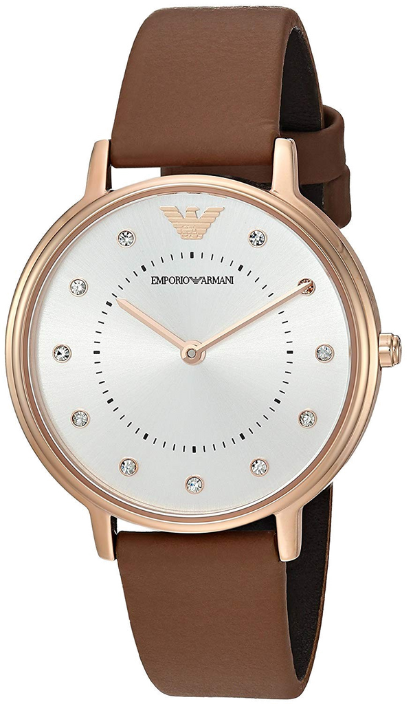 Buy Shop Emporio Armani Classic Analog Silver Dial Brown Leather Strap Watch For Women - AR8040 USA Online