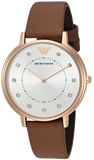 Buy Shop Emporio Armani Classic Analog Silver Dial Brown Leather Strap Watch For Women - AR8040 USA Online