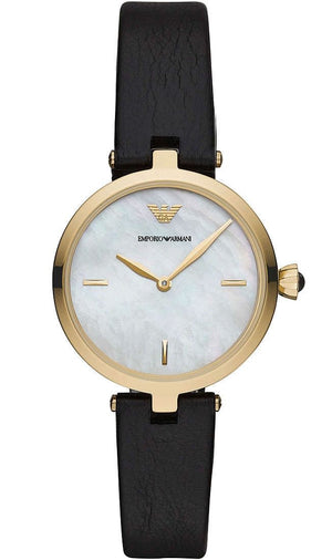 Buy Shop Emporio Armani Arianna Analog Silver Dial Black Leather Strap Watch For Women - AR11200 USA Online