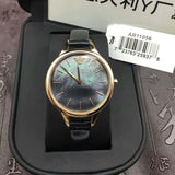 Buy Shop Emporio Armani Aurora Mother Of Pearl Black Dial Black Leather Strap Watch For Women - AR11056 USA Online