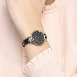 Buy Shop Emporio Armani Aurora Mother Of Pearl Black Dial Black Leather Strap Watch For Women - AR11056 USA Online