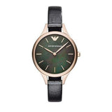 Buy Shop Emporio Armani Aurora Mother Of Pearl Black Dial Black Leather Strap Watch For Women - AR11056 USA Online