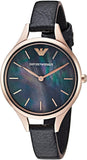 Buy Shop Emporio Armani Aurora Mother Of Pearl Black Dial Black Leather Strap Watch For Women - AR11056 USA Online