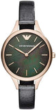 Buy Shop Emporio Armani Aurora Mother Of Pearl Black Dial Black Leather Strap Watch For Women - AR11056 USA Online