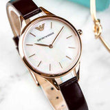 Buy Shop Emporio Armani Aurora Mother of Pearl White Dial Brown Leather Strap Watch For Women - AR11057 USA Online
