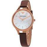 Buy Shop Emporio Armani Aurora Mother of Pearl White Dial Brown Leather Strap Watch For Women - AR11057 USA Online