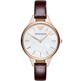 Buy Shop Emporio Armani Aurora Mother of Pearl White Dial Brown Leather Strap Watch For Women - AR11057 USA Online