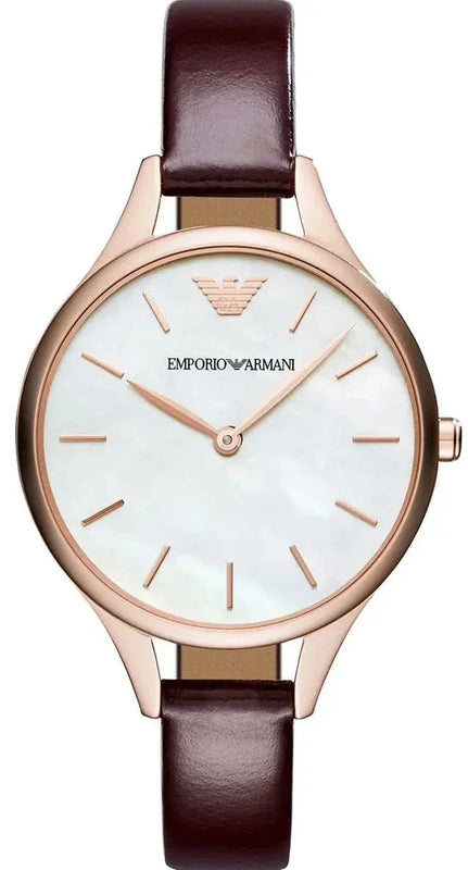 Buy Shop Emporio Armani Aurora Mother of Pearl White Dial Brown Leather Strap Watch For Women - AR11057 USA Online