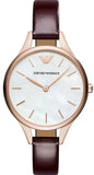 Buy Shop Emporio Armani Aurora Mother of Pearl White Dial Brown Leather Strap Watch For Women - AR11057 USA Online