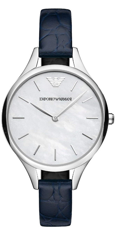 Buy Shop Emporio Armani Aurora Quartz Mother Of Pearl White Dial Blue Leather Strap Watch For Women - AR11090 USA Online