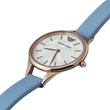 Buy Shop Emporio Armani Aurora Quartz Mother of Pearl White Dial Blue Leather Strap Watch For Women - AR11109 USA Online
