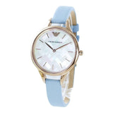 Buy Shop Emporio Armani Aurora Quartz Mother of Pearl White Dial Blue Leather Strap Watch For Women - AR11109 USA Online
