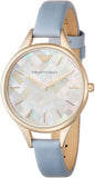 Buy Shop Emporio Armani Aurora Quartz Mother of Pearl White Dial Blue Leather Strap Watch For Women - AR11109 USA Online