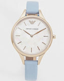 Buy Shop Emporio Armani Aurora Quartz Mother of Pearl White Dial Blue Leather Strap Watch For Women - AR11109 USA Online