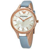 Buy Shop Emporio Armani Aurora Quartz Mother of Pearl White Dial Blue Leather Strap Watch For Women - AR11109 USA Online