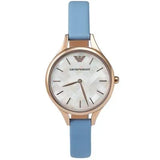 Buy Shop Emporio Armani Aurora Quartz Mother of Pearl White Dial Blue Leather Strap Watch For Women - AR11109 USA Online