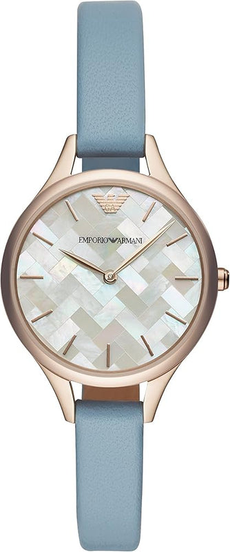 Buy Shop Emporio Armani Aurora Quartz Mother of Pearl White Dial Blue Leather Strap Watch For Women - AR11109 USA Online