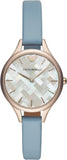 Buy Shop Emporio Armani Aurora Quartz Mother of Pearl White Dial Blue Leather Strap Watch For Women - AR11109 USA Online