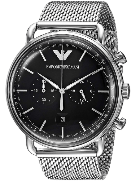 Buy Shop Emporio Armani Chronograph Black Dial Silver Mesh Bracelet Watch For Men - AR11104 USA Online