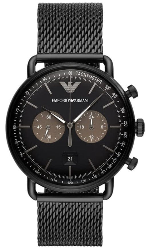 Buy Shop Emporio Armani Aviator Black Dial Black Mesh Bracelet Watch For Men - AR11142 USA Online