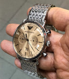 Buy Shop Emporio Armani Aviator Chronograph Beige Dial Silver Steel Strap Watch For Men - AR11239 USA Online
