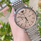 Buy Shop Emporio Armani Aviator Chronograph Beige Dial Silver Steel Strap Watch For Men - AR11239 USA Online