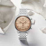 Buy Shop Emporio Armani Aviator Chronograph Beige Dial Silver Steel Strap Watch For Men - AR11239 USA Online