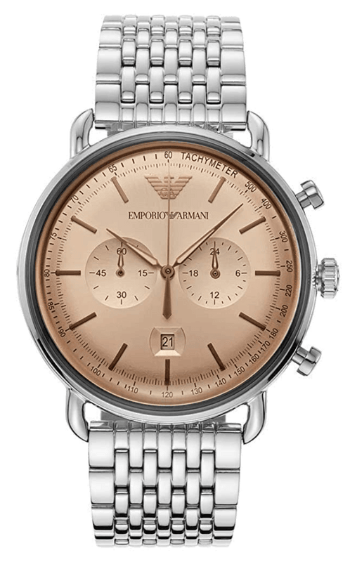 Buy Shop Emporio Armani Aviator Chronograph Beige Dial Silver Steel Strap Watch For Men - AR11239 USA Online