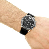 Buy Shop Emporio Armani Aviator Chronograph Black Dial Black Leather Strap Watch For Men - AR11143 USA Online