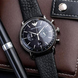 Buy Shop Emporio Armani Aviator Chronograph Black Dial Black Leather Strap Watch For Men - AR11143 USA Online