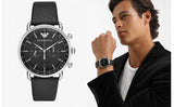 Buy Shop Emporio Armani Aviator Chronograph Black Dial Black Leather Strap Watch For Men - AR11143 USA Online