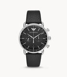 Buy Shop Emporio Armani Aviator Chronograph Black Dial Black Leather Strap Watch For Men - AR11143 USA Online