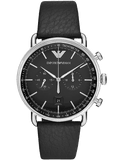 Buy Shop Emporio Armani Aviator Chronograph Black Dial Black Leather Strap Watch For Men - AR11143 USA Online