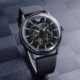 Buy Shop Emporio Armani Aviator Chronograph Black Dial Black Leather Strap Watch For Men - AR60028 USA Online