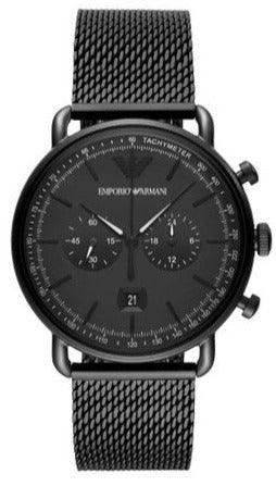 Buy Shop Emporio Armani Aviator Chronograph Black Dial Black Mesh Bracelet Watch For Men - AR11264 USA Online