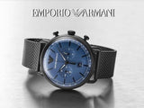 Buy Shop Emporio Armani Aviator Chronograph Blue Dial Black Mesh Bracelet Watch For Men - AR11201 USA Online